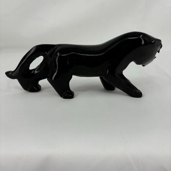 Black Panther Sculpture Hand Carved Glassy Stone MCM Jaguar Figurine 8 Inch - Picture 4 of 8